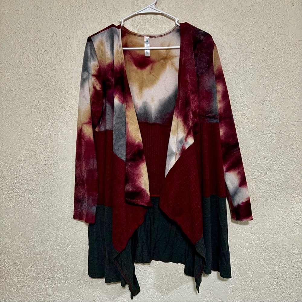 🔥5 for $25🔥Paisley Grace Tie Dye Multi Textured Long Bohemian Waterfall Cardigan
